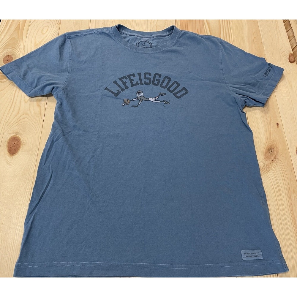 Life Is Good Shirt Womens M Blue Cooperstown Baseball SI18